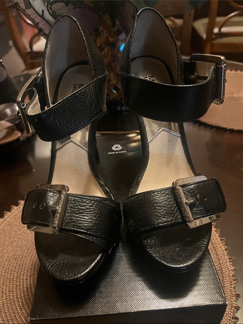 Michael Kors Black Leather Buckle Strap Heeled Sandals